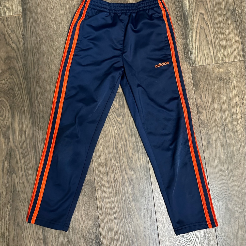 Boys size 6 Adidas navy and orange sweatpants with pockets